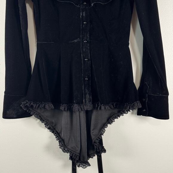 Killstar Weirdos Women's Black Collared Ruffe Long Sleeve Hi Low Shirt XS - Picture 4 of 10